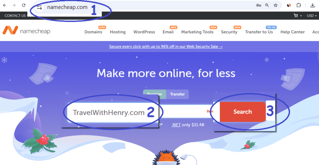 How to search domain name on Namecheap